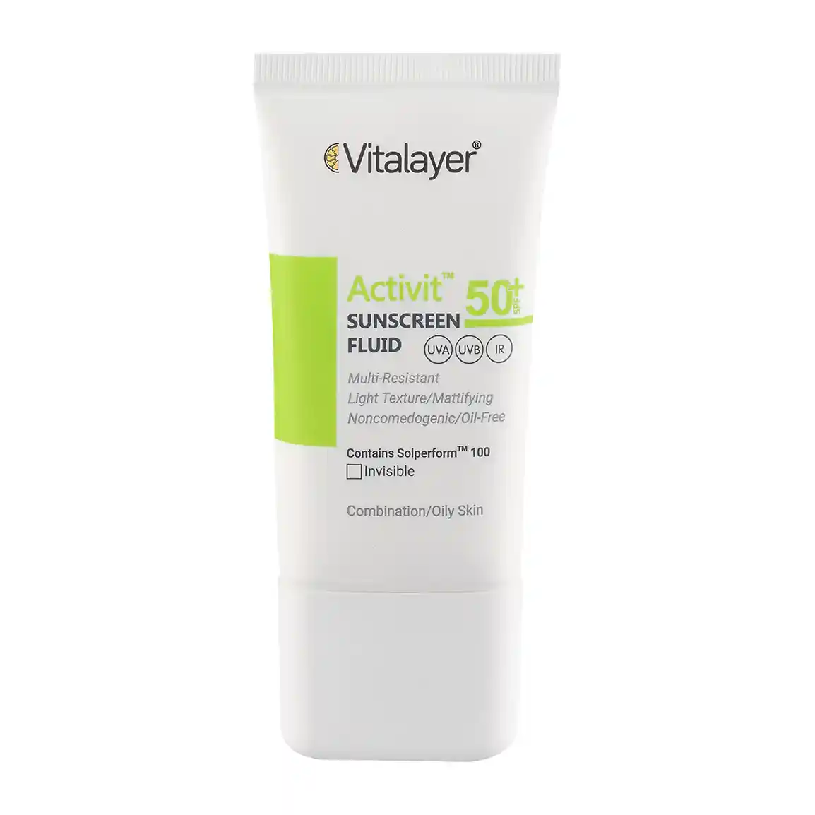 فلوئید ضد آفتاب بی رنگ ویتالیر مدل Activit با SPF50 مناسب پوست چرب حجم 50 میلی لیتر