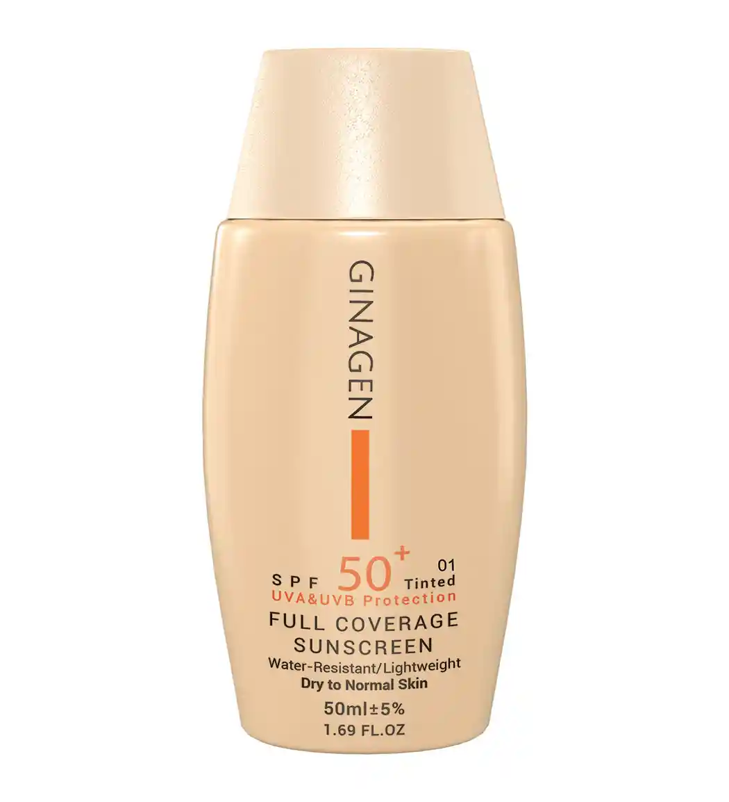 کرم ضد آفتاب رنگی ژیناژن مدل Full Coverage با spf 50 مناسب پوست معمولی و خشک حجم 50 میلی لیتر
