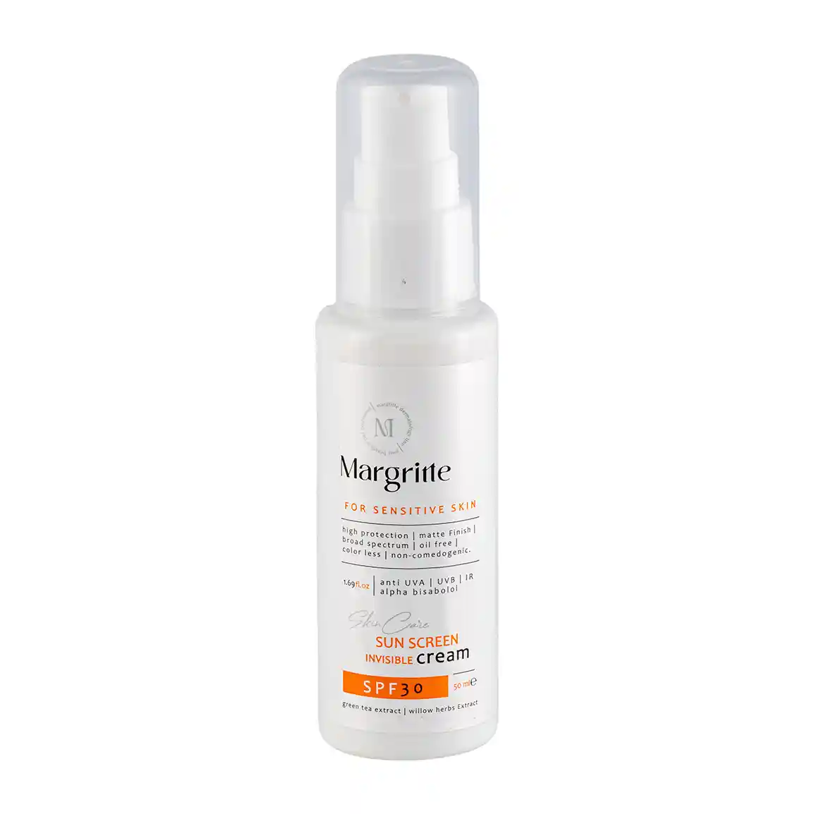 کرم ضد آفتاب بی رنگ مارگریت با SPF30 مناسب پوست حساس حجم 50 میلی لیتر