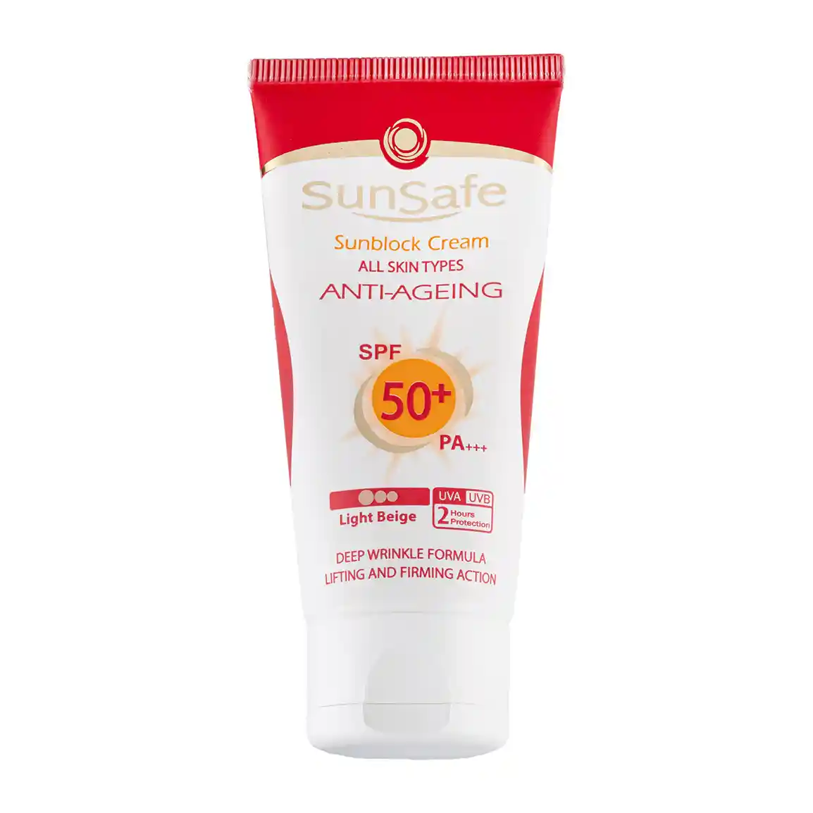 کرم ضد آفتاب و ضد چروک رنگی سان سیف با spf50 مناسب انواع پوست حجم 50 میلی لیتر