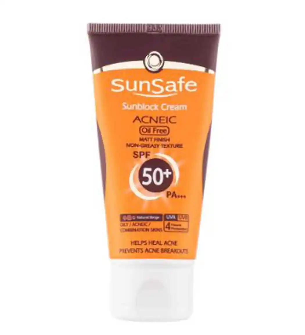 ضد آفتاب رنگی آنتی آکنه با spf50 سان سیف مناسب پوست چرب و مستعد آکنه حجم 50 میلی لیتر